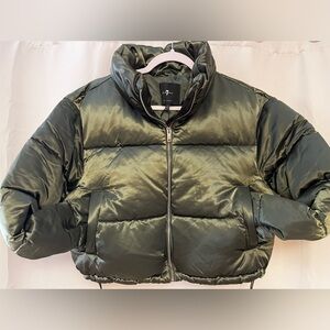 7 For All Mankind Green Cropped Puffer Jacket Coat new with tags